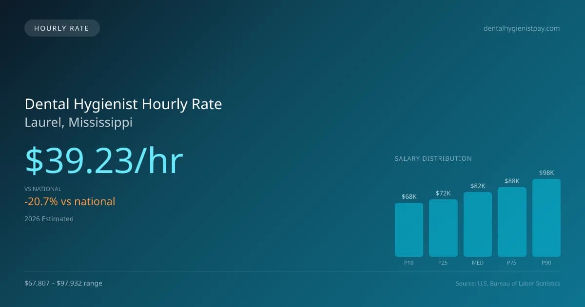 Dental Hygienist Hourly Rate in Laurel, MS — 2026 est., based on 2025 BLS