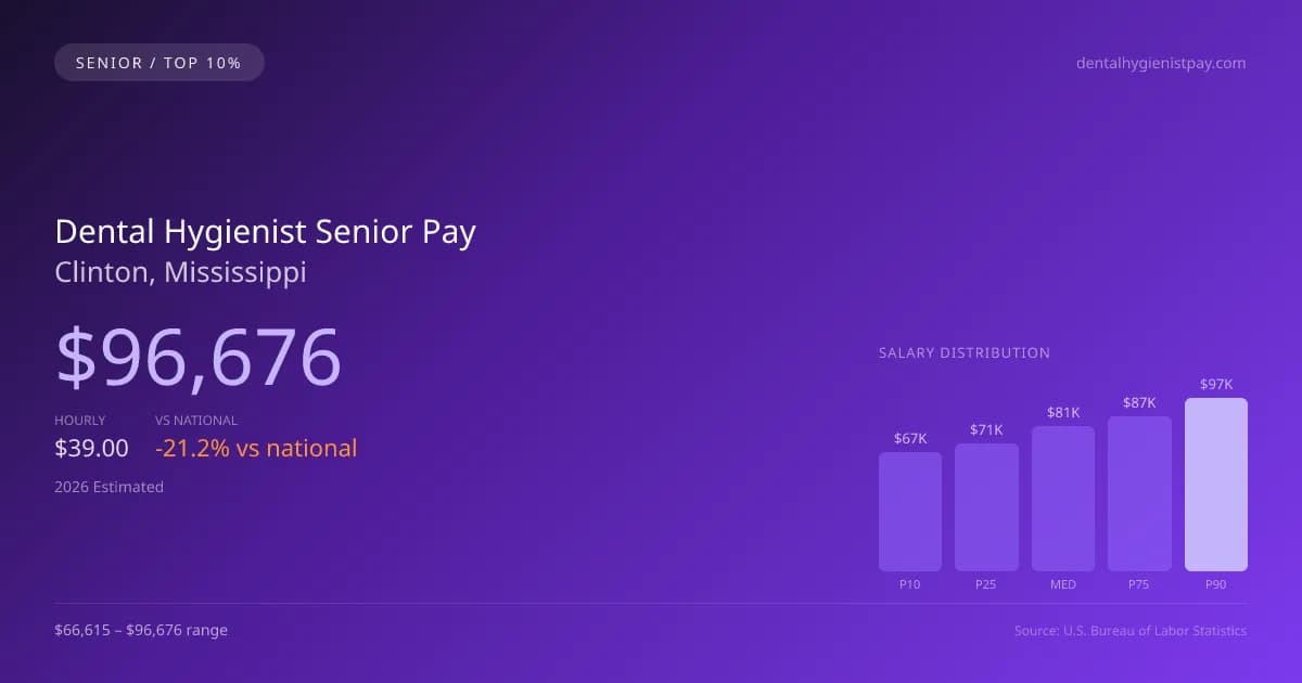 Dental Hygienist Senior Salary in Clinton, MS — 2026 est., based on 2025 BLS